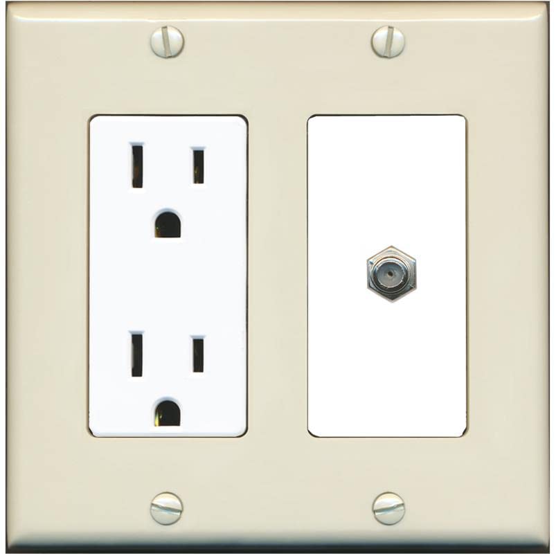 RiteAV 1 Port Coax Cable TV F-Type Wall Plate - Outlet [Light-Almond/White]