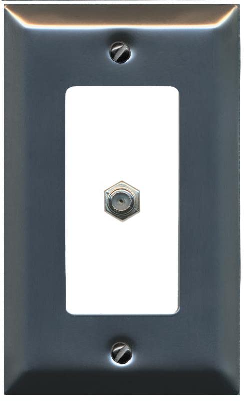 RiteAV 1 Port Coax Cable TV F-Type Wall Plate - 1 Gang [Stainless/White]
