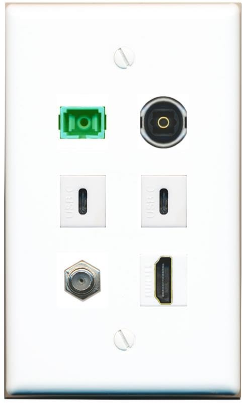 RiteAV Coax HDMI SC-APC-SX TOSLINK 2 USBC Flat/Solid Wall Plate [White]