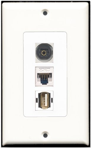 RiteAV 1 Port USB A-A 1 Toslink 1 Cat5e Ethernet White Wall Plate OVERSIZED