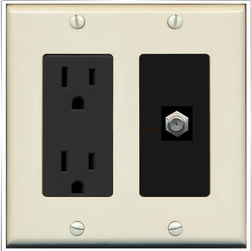 RiteAV 1 Port Coax Cable TV F-Type Wall Plate - Outlet [Light-Almond/Black]
