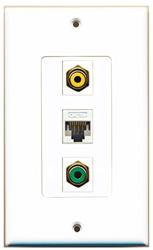 RiteAV 1 Port RCA Yellow 1 Port RCA Green 1 Port Cat5e Ethernet White Wall Plate OVERSIZED