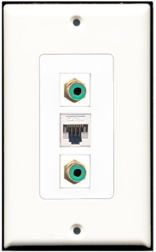 RiteAV 2 Port RCA Green 1 Cat5e Ethernet White Wall Plate OVERSIZED