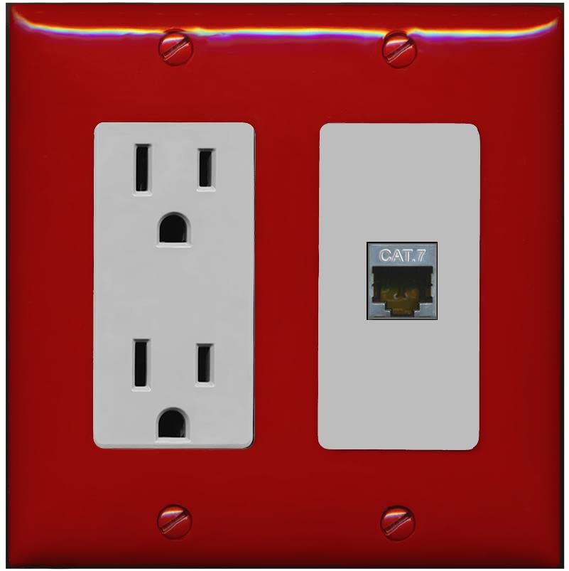 RiteAV 1 Port Cat7 Shielded Ethernet Wall Plate - Outlet [Red/Gray]
