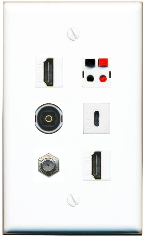 RiteAV COAX 2 HDMI SPEAKER TOSLINK USBC Flat/Solid Wall Plate [White]