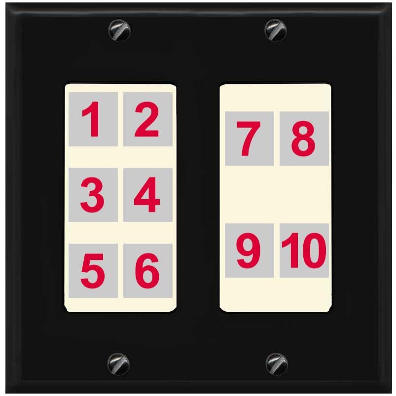 RiteAV - Custom Wall Plate 10 Port - 2 Gang [Black/Light-Almond]
