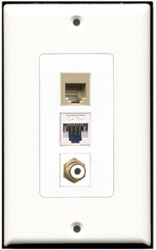 RiteAV 1 Port RCA White 1 Phone RJ11 RJ12 Beige 1 Cat5e Ethernet White Wall Plate OVERSIZED