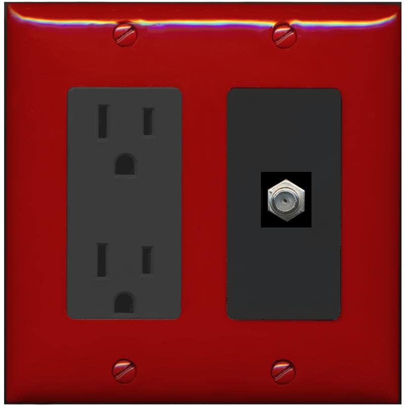 RiteAV 1 Port Coax Cable TV F-Type Wall Plate - Outlet [Red/Black]