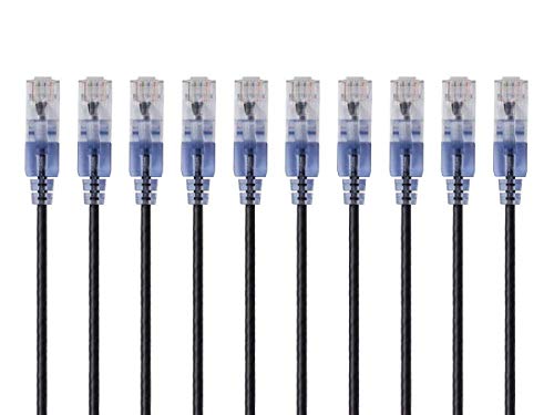 Monoprice Cat6A Ethernet Patch Cable - Snagless RJ45, 550Mhz, 10G, UTP, Pure Bare Copper Wire, 30AWG, 10-Pack, 7 Feet, Black - SlimRun Series