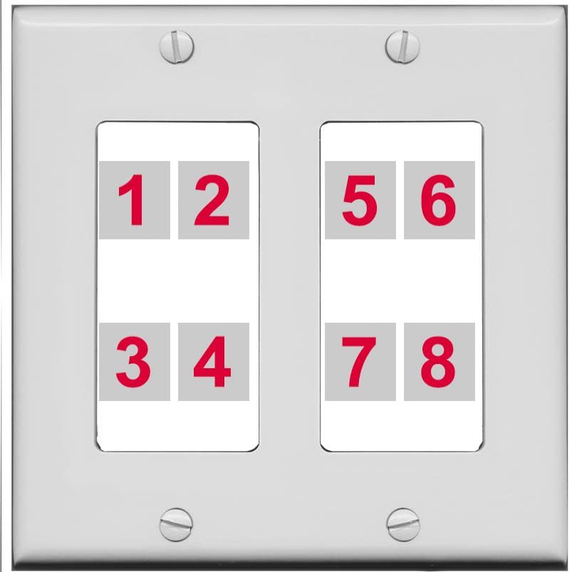 RiteAV - Custom Wall Plate 8 Port - 2 Gang [Gray/White]