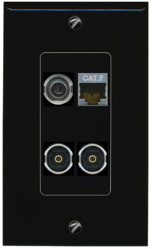 RiteAV 3.5mm CAT7 2 TOSLINK Wall Plate Decorative [Black]