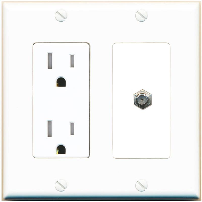 RiteAV 1 Port Coax Cable TV F-Type Wall Plate - Tamper-Resistant [White/White]