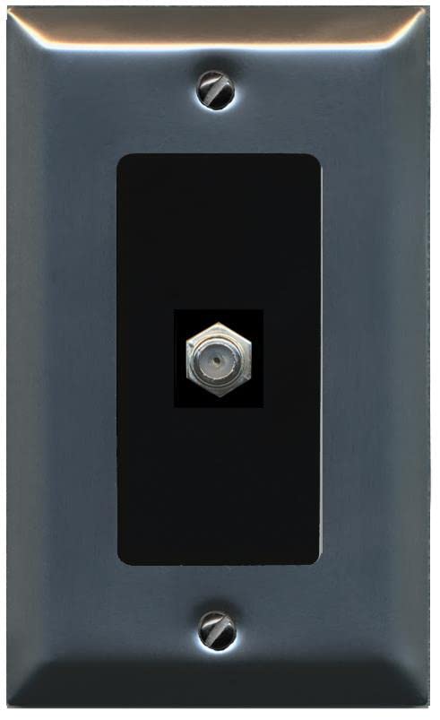 RiteAV 1 Port Coax Cable TV F-Type Wall Plate - 1 Gang [Stainless/Black]