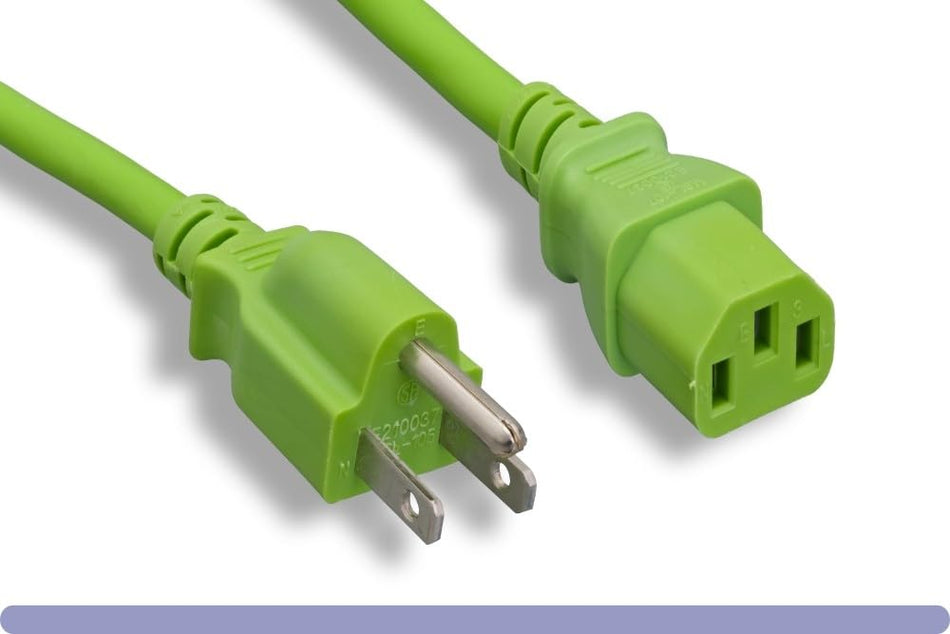 RiteAV - Power Cable/Cord - Multi Color 18AWG 3 Conductor PC Power Connector Socket 10A (NEMA 5-15P to IEC 60320 C13) (Green, 4 ft.)