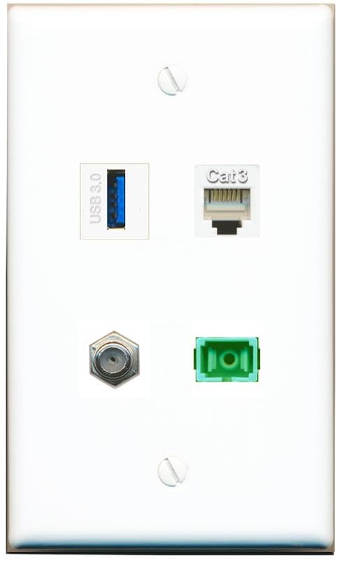 RiteAV - COAX PHONE SC-APC Singlemode Simplex USB-3 Wall Plate Flat White