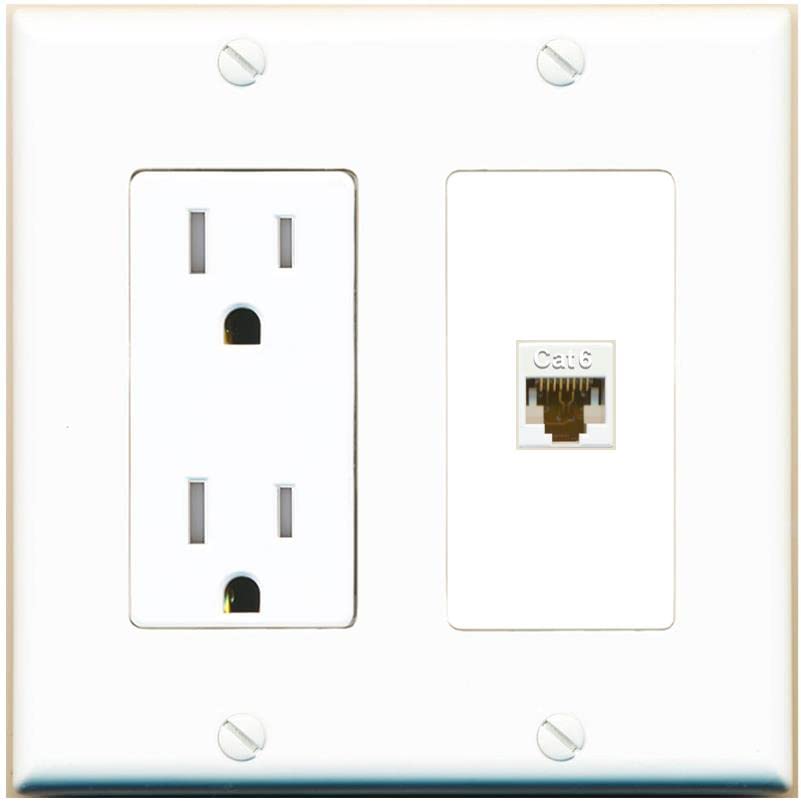 RiteAV 1 Port Cat6 Ethernet Wall Plate Female-Female - Tamper-Resistant [White/White]