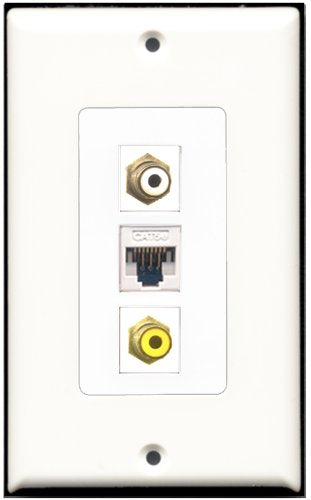 RiteAV 1 Port RCA White 1 RCA Yellow 1 Cat5e Ethernet White Wall Plate OVERSIZED