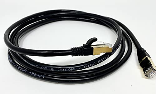 RiteAV - Cat8 Indoor/Outdoor, High Speed, Heavy Duty Ethernet Cable, UV Resistant, Weatherproof, S/FTP, 40Gbps, 2000 MHz, Gold Plated RJ45 Connectors for Modem/Router/Gaming - 25FT