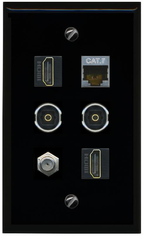 RiteAV CAT7 Coax 2 HDMI 2 TOSLINK Flat/Solid Wall Plate [Black]