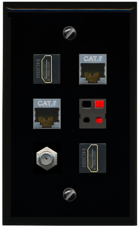 RiteAV 2 CAT7 COAX 2 HDMI SPEAKER Flat/Solid Wall Plate [Black]