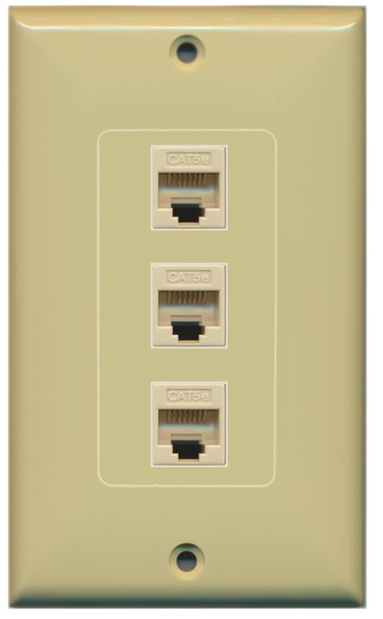 RiteAV 1 Gang 3 Port Cat5e Wall Plate - Ivory