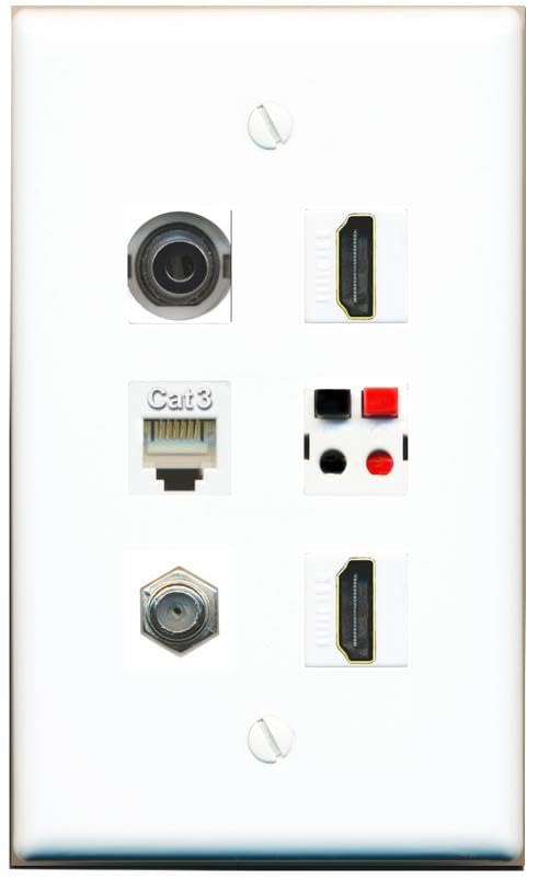 RiteAV 3.5mm COAX 2 HDMI PHONE SPEAKER Flat/Solid Wall Plate [White]