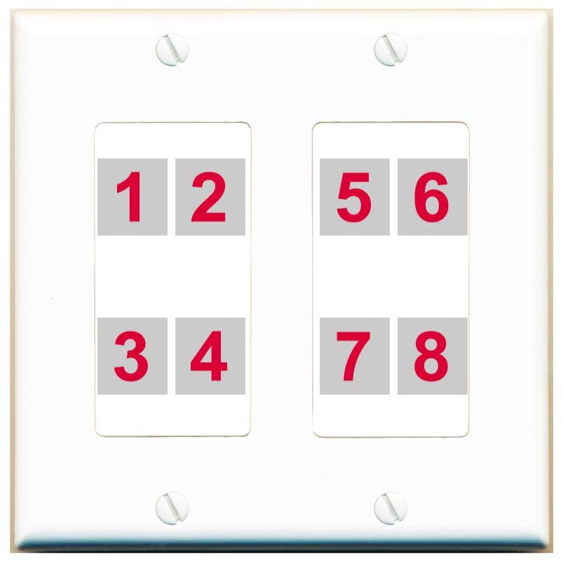 RiteAV - Custom Wall Plate 8 Port - 2 Gang [White/White]