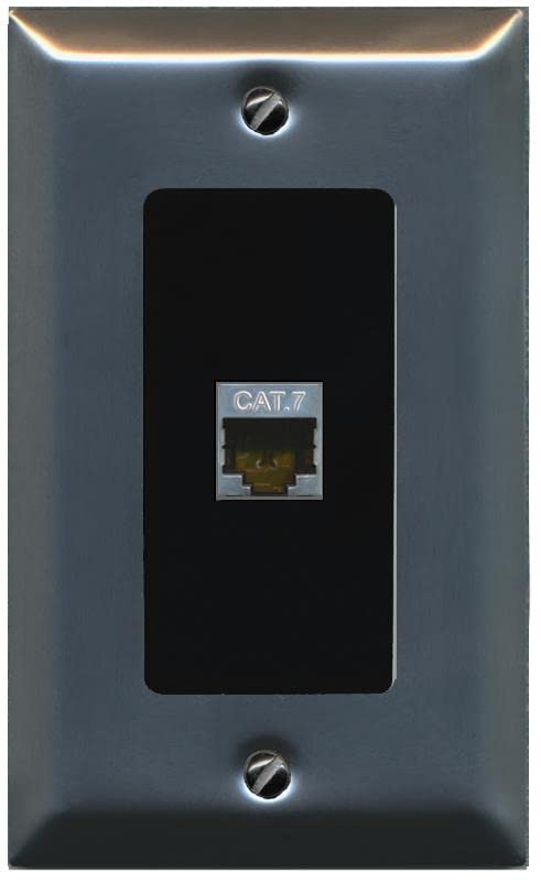 RiteAV 1 Port Cat7 Shielded Ethernet Wall Plate - 1 Gang [Stainless/Black]
