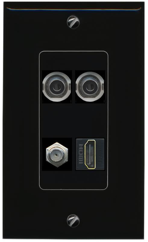 RiteAV 2 3.5mm COAX HDMI Wall Plate Decorative [Black]