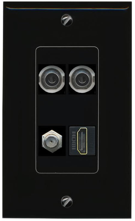 RiteAV 2 3.5mm COAX HDMI Wall Plate Decorative [Black]