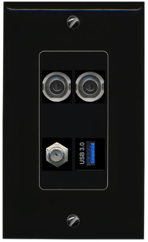 RiteAV 2 3.5mm COAX USB-3 Wall Plate Decorative [Black]