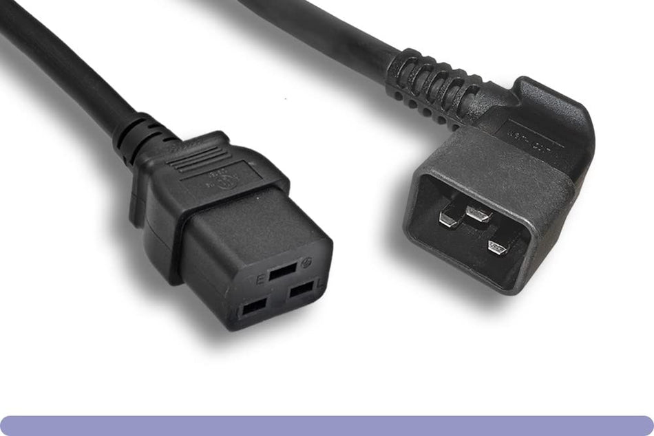 RiteAV - Heavy Duty 12 AWG Black Color C19 / Right Angled C20 Universal Jumper Power Cord (BLACK (10ft) 3 Meter)