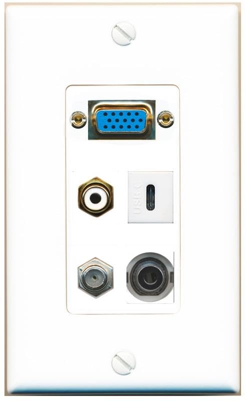 RiteAV SVGA + 3.5mm COAX RCA-WHITE USBC Wall Plate [White]