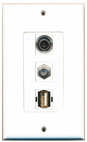 RiteAV 1 Port Coax Cable TV- F-Type 1 Port USB A-A 1 Port 3.5mm Wall Plate OVERSIZED