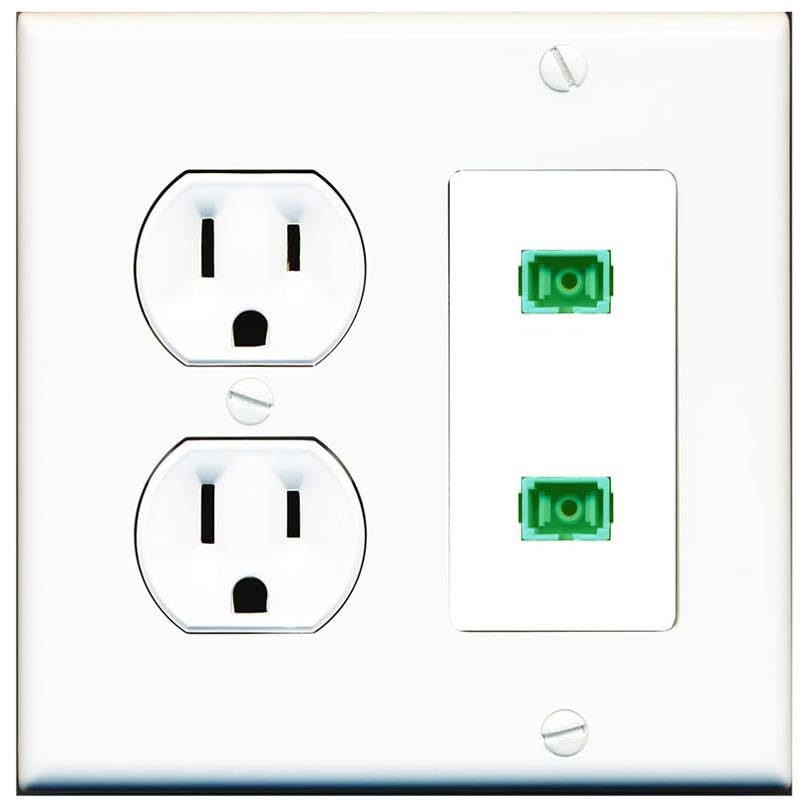 RiteAV 2 Port Fiber Optic Coupler Jack SC Simplex Singlemode APC Wall Plate-Round Outlet White