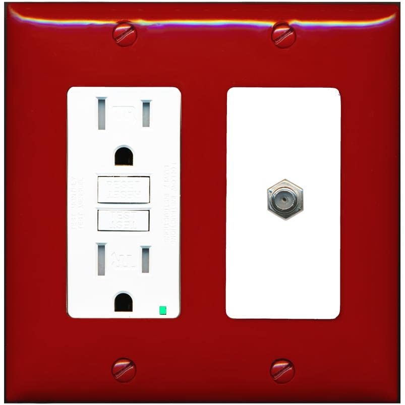 RiteAV 1 Port Coax Cable TV F-Type Wall Plate - GFCI [Red/White]