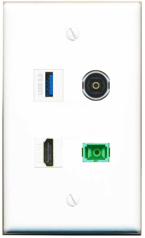RiteAV - HDMI SC-APC Singlemode Simplex TOSLINK USB-3 Wall Plate Flat White