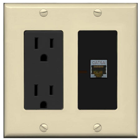 RiteAV 1 Port Cat6A Wall Plate - Outlet [Ivory/Black]