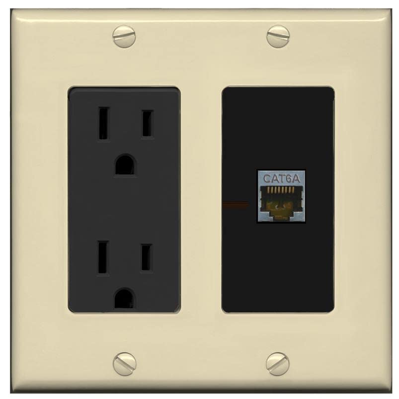 RiteAV 1 Port Cat6A Wall Plate - Outlet [Ivory/Black]