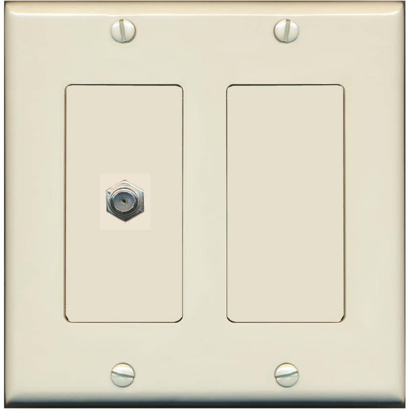 RiteAV 1 Port Coax Cable TV F-Type Wall Plate - 2 Gang [Light-Almond]