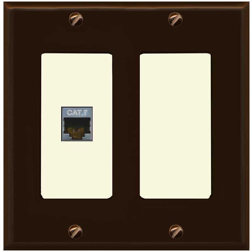 RiteAV 1 Port Cat7 Shielded Ethernet Wall Plate - 2 Gang [Brown/Light-Almond]