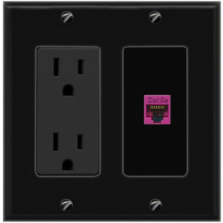 RiteAV CAT5E-PINK Wall Plate with Power Outlet [Black]