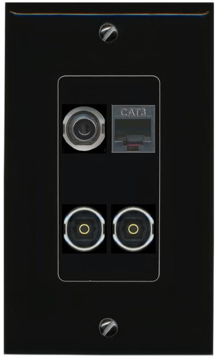 RiteAV 3.5mm PHONE 2 TOSLINK Wall Plate Decorative [Black]