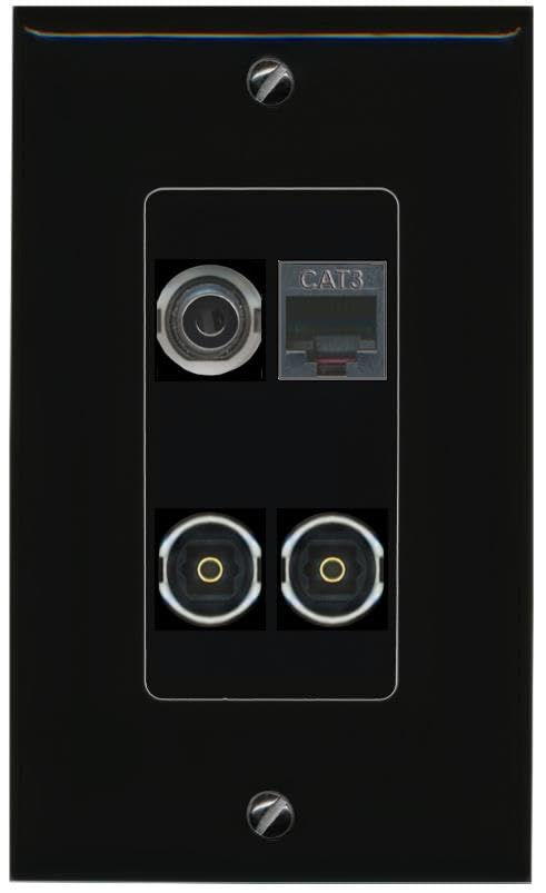 RiteAV 3.5mm PHONE 2 TOSLINK Wall Plate Decorative [Black]