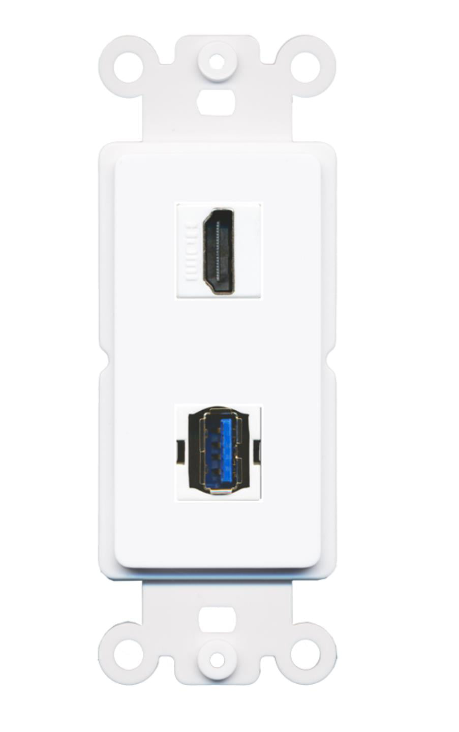 RiteAV - HDMI USB 3.0 A-A Port Wall Plate Decorative (Rocker) White