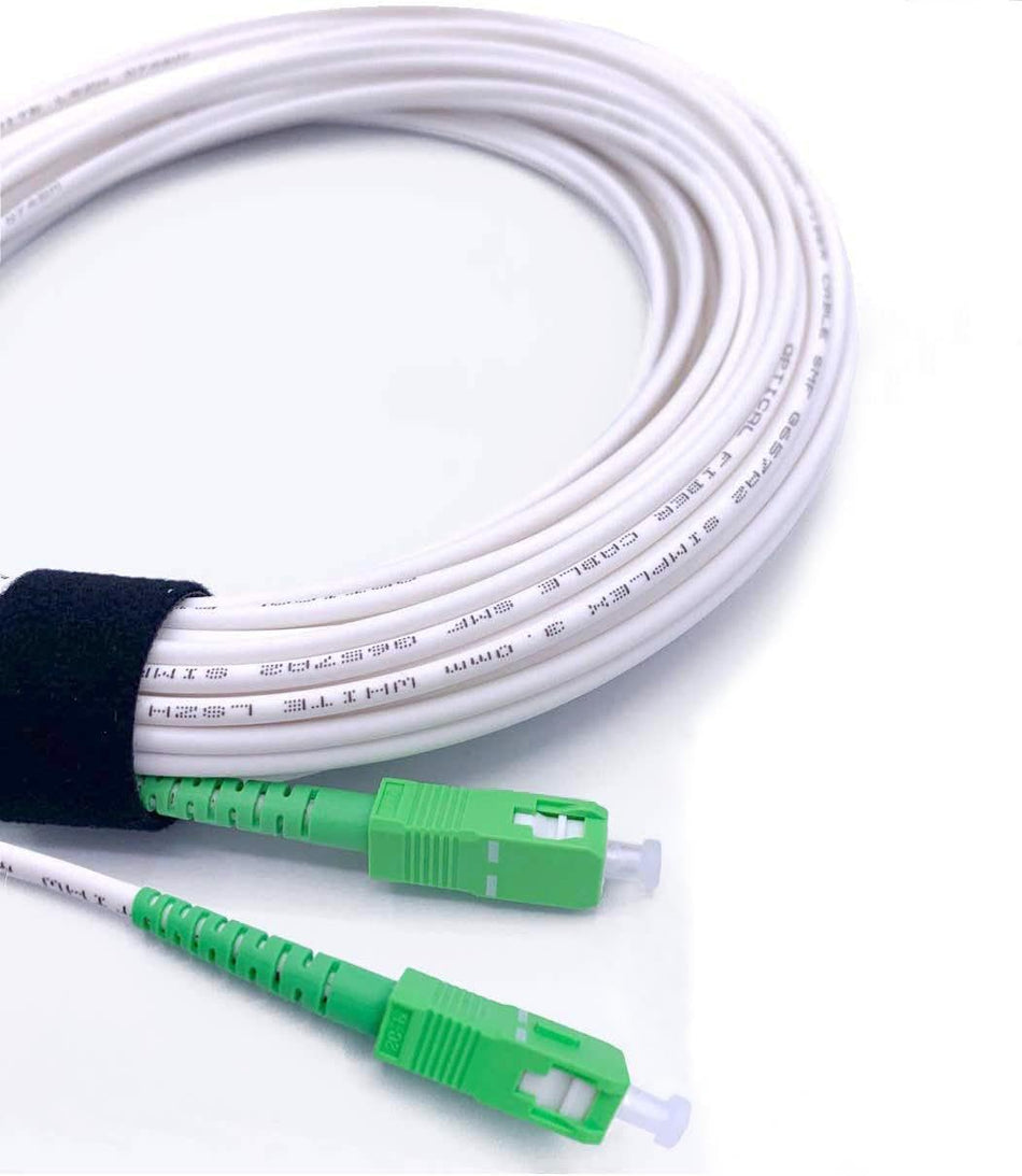 SC/APC to SC/APC 200 Feet Indoor White 9/125 Singlemode Hard Fiber Optic Cable Jumper Optical Patch Cord FTTH FIOS Home SC to SC