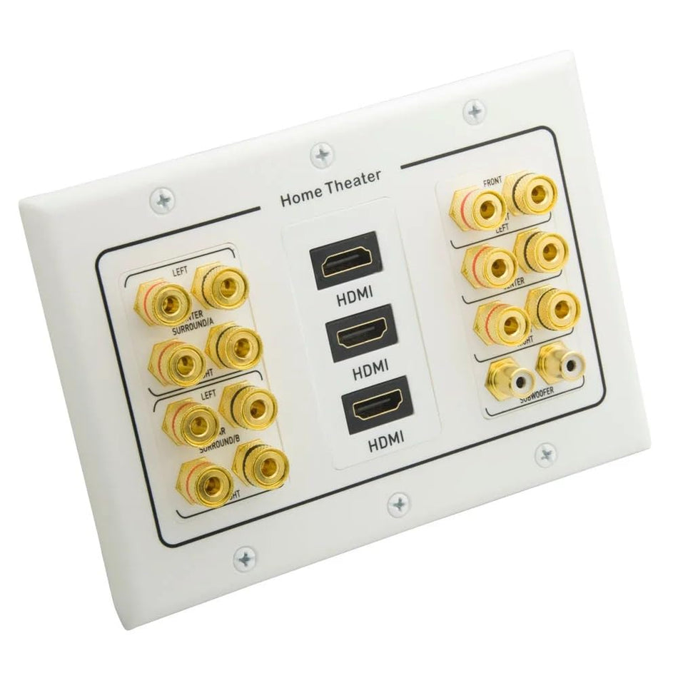 RiteAV 3 Gang Home Theater 7.2 Surround Sound Speaker Wall Plate with HDMI RCA Audio Banana Stereo Face Plate (7.2 Speaker+3 HDMI)
