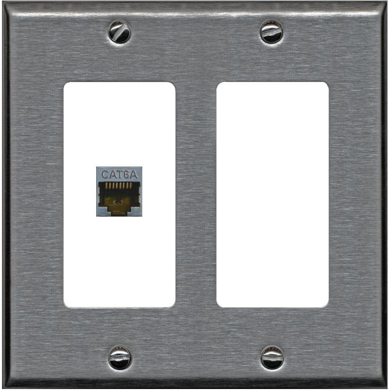 RiteAV 1 Port Cat6A Wall Plate - 2 Gang [Stainless/White]