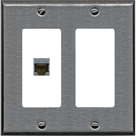 RiteAV 1 Port Cat6A Wall Plate - 2 Gang [Stainless/White]