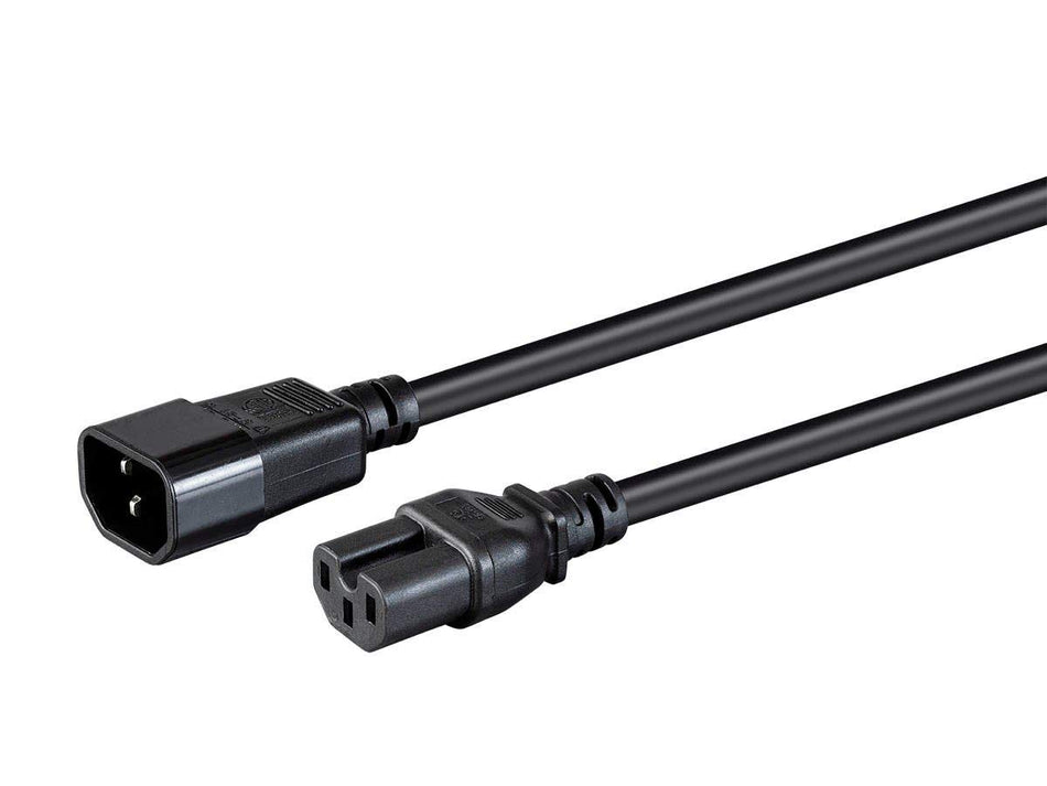 Monoprice Heavy Duty Power Cable - 8 Feet - Black, IEC 60320 C14 to IEC 60320 C15, 14AWG, 15A, SJT, 100-250V, for Powering Computers, Monitors